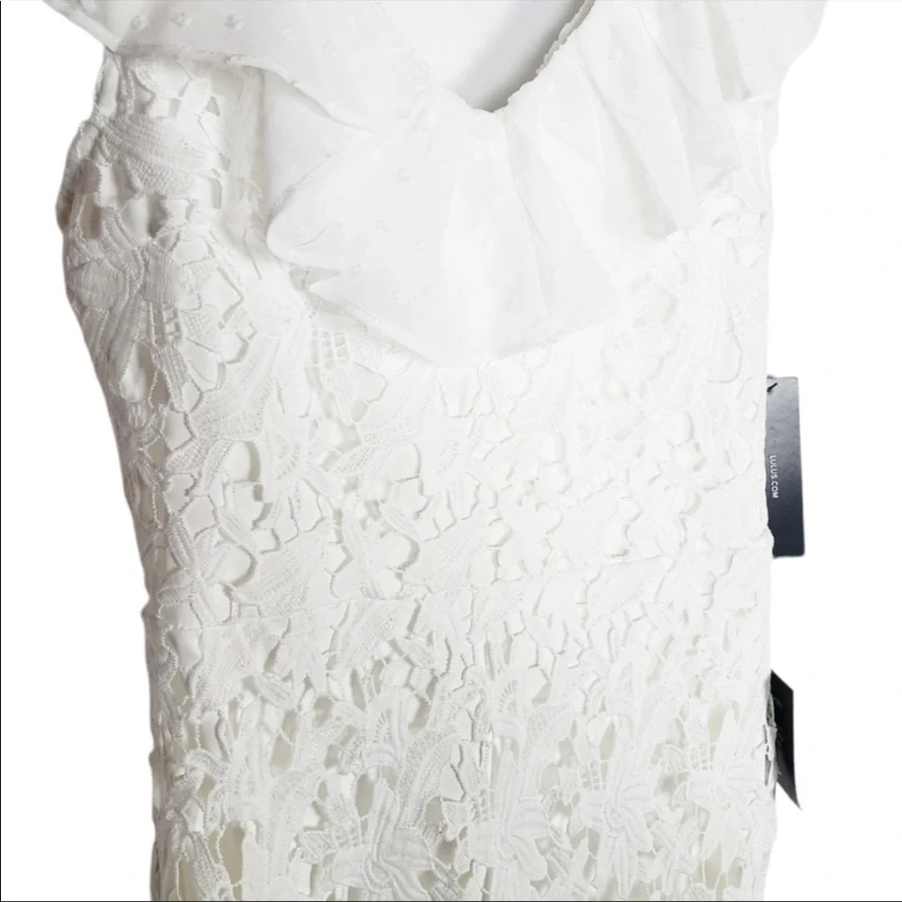 NWT Luluβs Dagny Lace Swiss Dot Ruffled Midi Dress - Picture 8 of 10